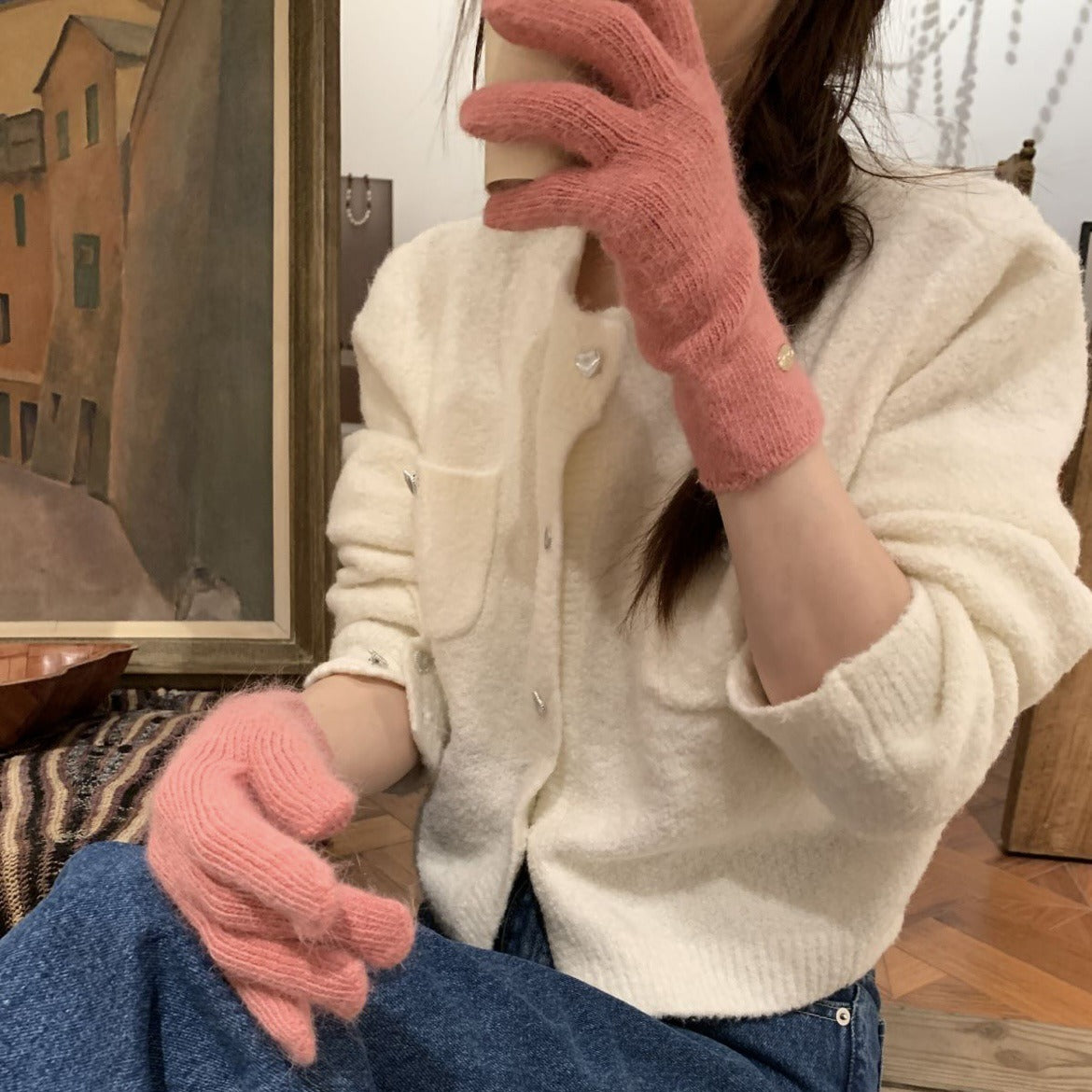 Merino Wool Winter Gloves with Warm Lining for Outdoor Use